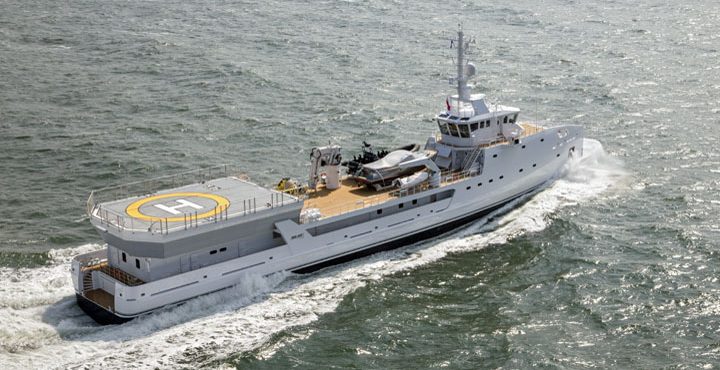 Yacht support vessel Game Changer with private submarine