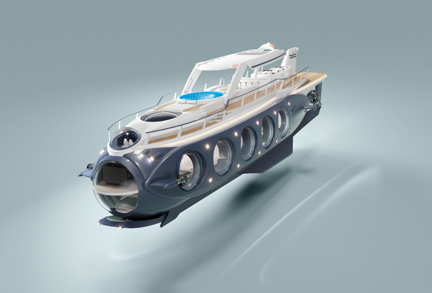 superyacht with submarine